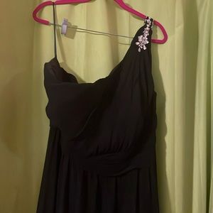 Asymmetrical plus size formal gown with rhinestone strap